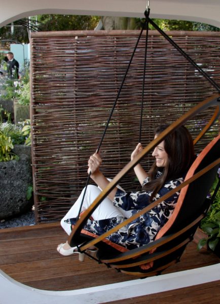 A Circa hanging outside in a garden for RHS Chelsea Flower Show